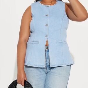 Light Blue Sleeveless Denim Vest - Contemporary Women's Layering